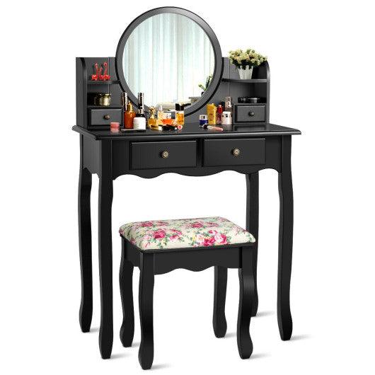 Makeup Vanity Table Set Girls Dressing Table with Drawers Oval Mirror-Black at Set Shop and Smile