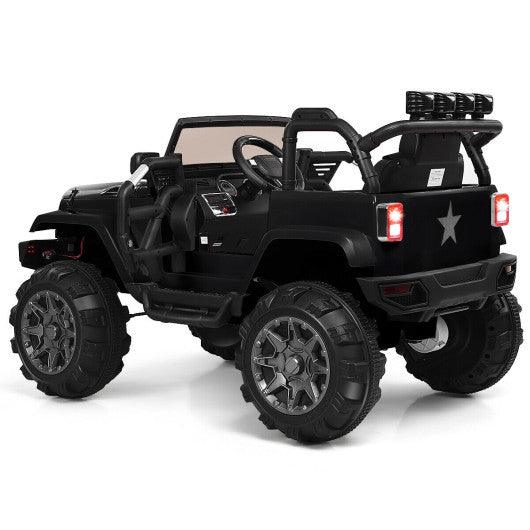 12V Kids Remote Control Riding Truck Car with LED Lights-Black at Set Shop and Smile