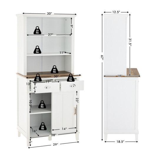 Freestanding Kitchen Pantry with Hutch Sliding Door and Drawer-White at Set Shop and Smile