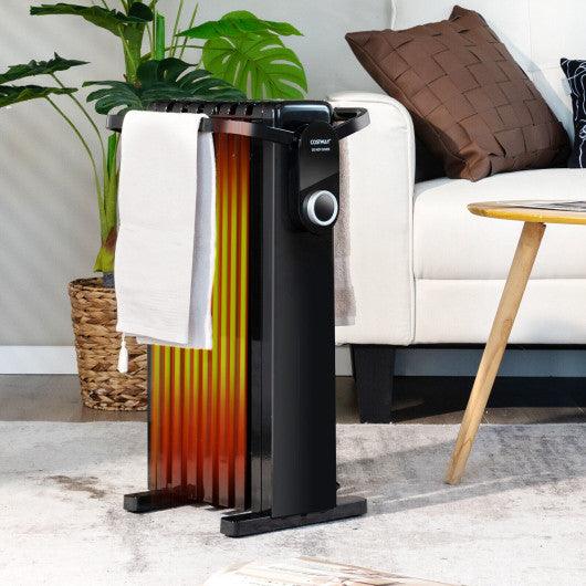 1500W Electric Space Heater Oil Filled Radiator Heater with Foldable Rack-Black at Set Shop and Smile