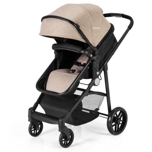 2-in-1 Foldable Pushchair Newborn Infant Baby Stroller-Coffee at Set Shop and Smile
