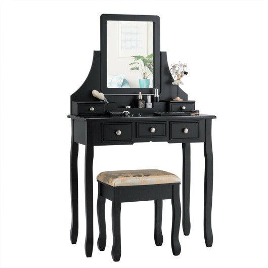 5 Drawers Removable Box Makeup Dressing Vanity Set-Black at Set Shop and Smile