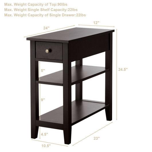 3-Tier Nightstand Bedside Table Sofa Side with Double Shelves Drawer-Coffee at Set Shop and Smile