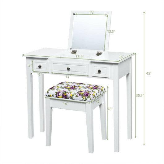 Vanity Dressing Table Set with Flip Top Mirror and 3 Drawers at Set Shop and Smile