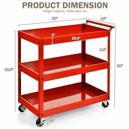 3-Tier Utility Cart Metal Mental Storage Service Trolley-Red at Set Shop and Smile