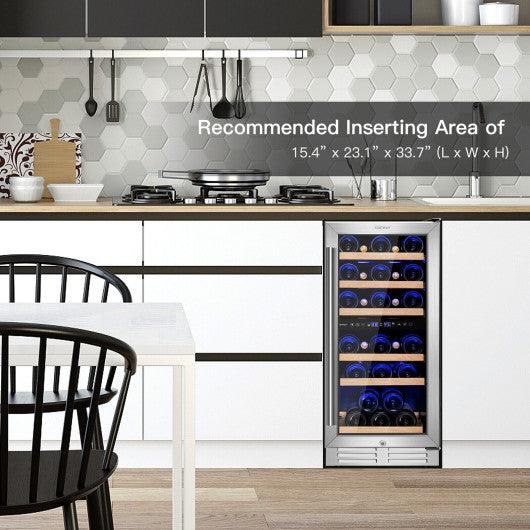 30-Bottle Freestanding Wine Cooler with Temp Memory and Dual Zones -Silver at Set Shop and Smile