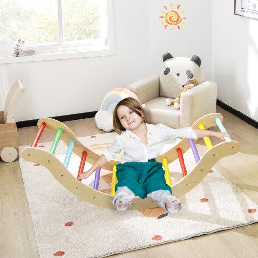 3-in-1 Kids Climber Set Wooden Arch Triangle Rocker with Ramp and Mat at Set Shop and Smile