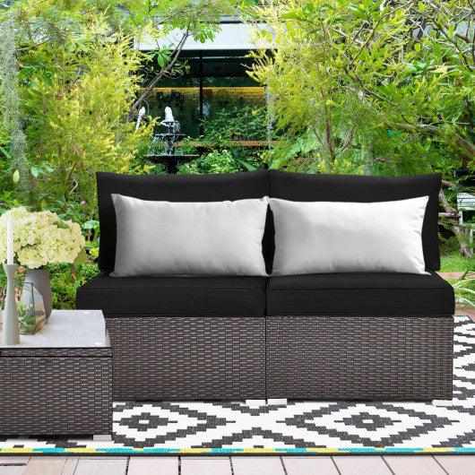 2 Pieces Patio Rattan Armless Sofa Set with 2 Cushions and 2 Pillows-Black at Set Shop and Smile