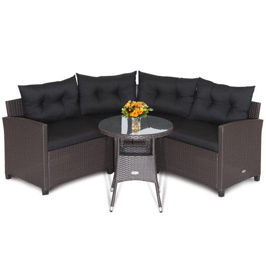 4 Pieces Patio Rattan Furniture Set Cushioned Sofa Glass Table-Black at Set Shop and Smile