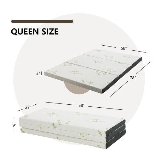 Queen 3 Inch Tri-fold Memory Foam Floor Mattress Topper Portable with Carrying Bag-S at Set Shop and Smile