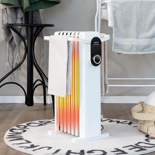 1500W Electric Space Heater Oil Filled Radiator Heater with Foldable Rack-White at Set Shop and Smile