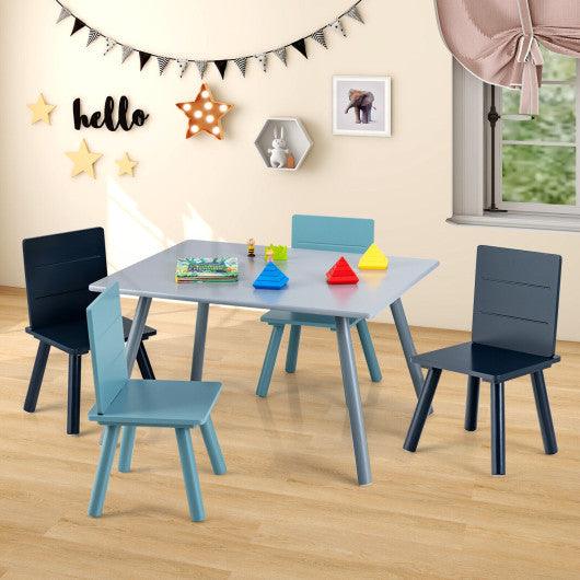 5 Pieces Kids Wooden Activity Play Furniture Set with Building Blocks-Blue at Set Shop and Smile