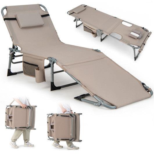 5-position Outdoor Folding Chaise Lounge Chair-Beige at Set Shop and Smile