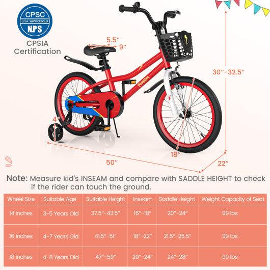 18 Feet Kid's Bike with Removable Training Wheels-Red at Set Shop and Smile