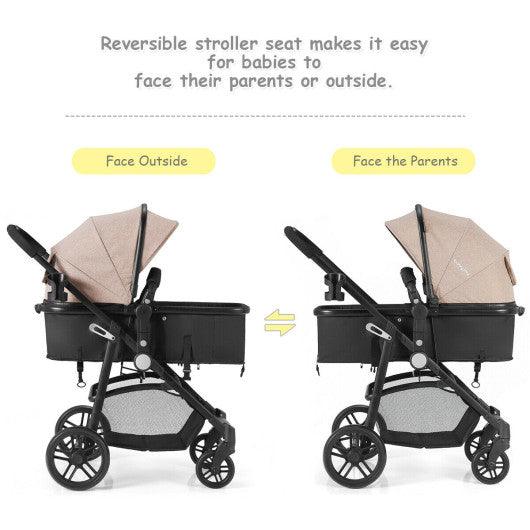 2-in-1 Foldable Pushchair Newborn Infant Baby Stroller-Coffee at Set Shop and Smile