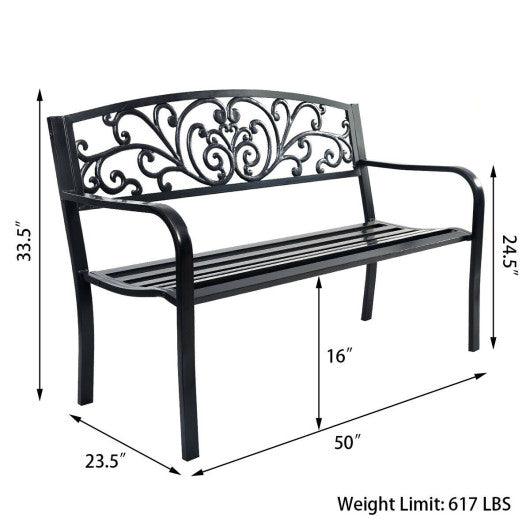 50 Inch Patio Park Steel Frame Cast Iron Backrest Bench Porch Chair at Set Shop and Smile