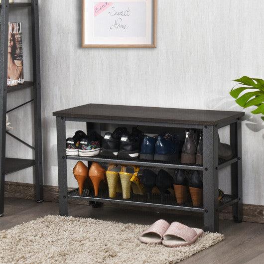 3-Tier Shoe Rack Industrial Shoe Bench with Storage Shelves-Black at Set Shop and Smile