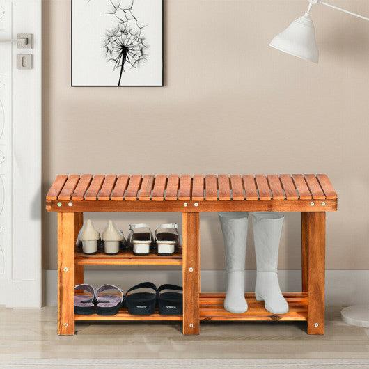 3-Tier Freestanding Wooden Shoe Organizer with Seat at Set Shop and Smile