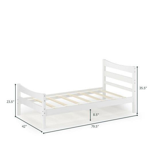 Twin Size Rustic Style Platform Bed Frame with Headboard and Footboard-White at Set Shop and Smile