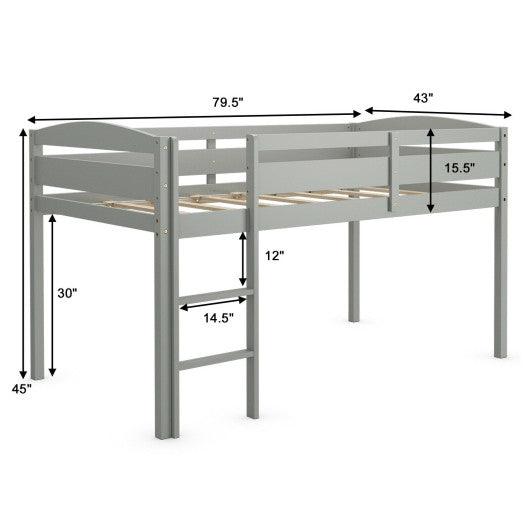 Wooden Twin Low Loft Bunk Bed with Guard Rail and Ladder-Gray at Set Shop and Smile