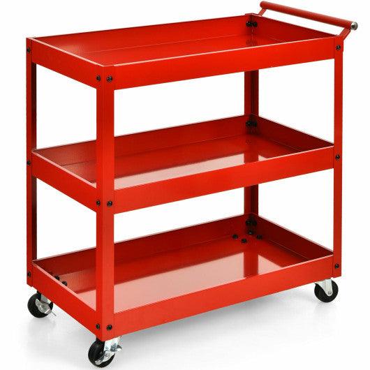 3-Tier Utility Cart Metal Mental Storage Service Trolley-Red at Set Shop and Smile