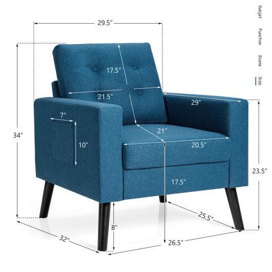 Mid-Century Upholstered Armchair Club Chair with Rubber Wood Legs-Blue at Set Shop and Smile