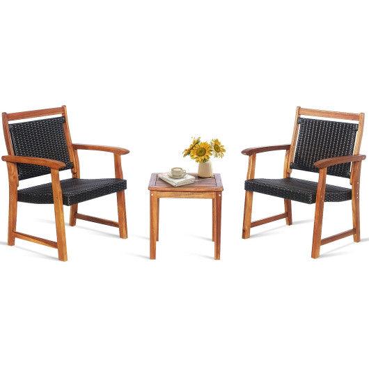 3 Pieces Rattan Bistro Set with Acacia Wood Frame for Garden at Set Shop and Smile