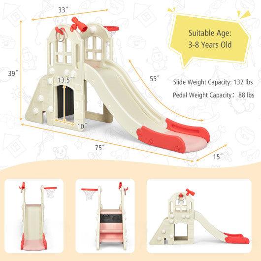6-In-1 Large Slide for Kids Toddler Climber Slide Playset with Basketball Hoop-Pink at Set Shop and Smile