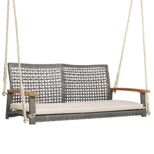 2-Person Patio Wicker Hanging Swing Chair-Off White at Set Shop and Smile