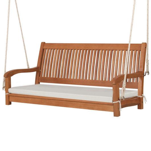 2-Person Hanging Porch Swing Wood Bench with Cushion Curved Back at Set Shop and Smile