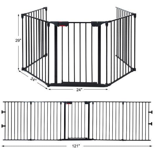 115 Inch Length 5 Panel Adjustable Wide Fireplace Fence-Black at Set Shop and Smile