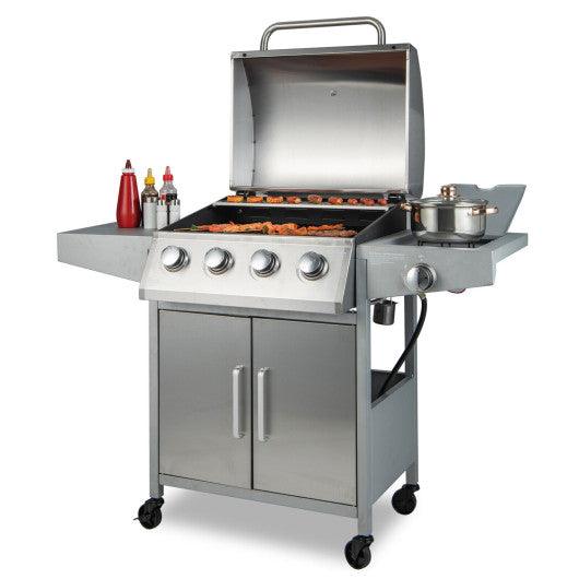50000BTU 5-Burner Propane Gas Grill with Side Burner and 2 Prep Tables-Silver at Set Shop and Smile