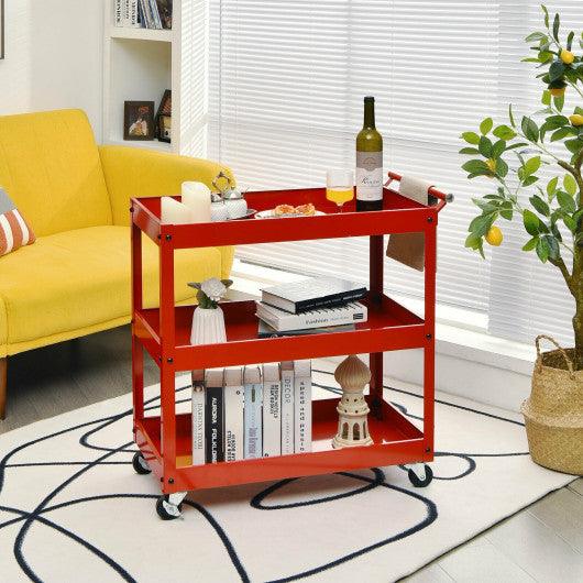 3-Tier Utility Cart Metal Mental Storage Service Trolley-Red at Set Shop and Smile