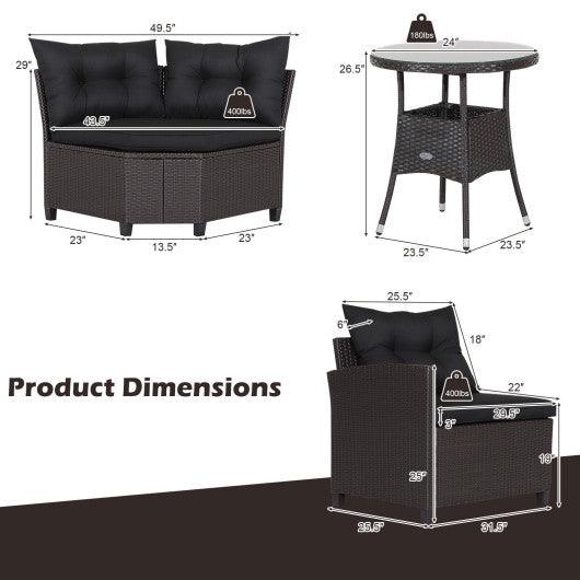 4 Pieces Patio Rattan Furniture Set Cushioned Sofa Glass Table-Black at Set Shop and Smile