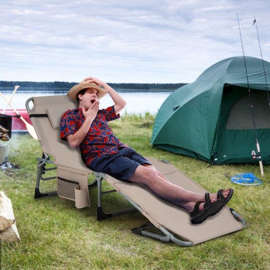 5-position Outdoor Folding Chaise Lounge Chair-Beige at Set Shop and Smile