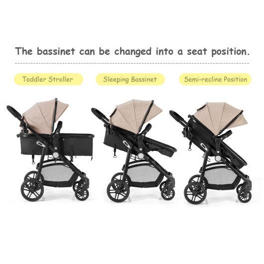 2-in-1 Foldable Pushchair Newborn Infant Baby Stroller-Coffee at Set Shop and Smile