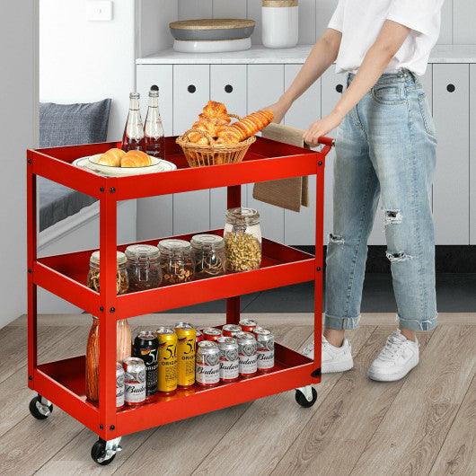 3-Tier Utility Cart Metal Mental Storage Service Trolley-Red at Set Shop and Smile