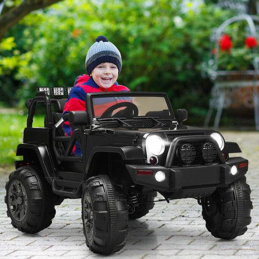 12V Kids Remote Control Riding Truck Car with LED Lights-Black at Set Shop and Smile