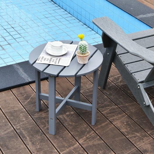 18 Inch Patio Round Side Wooden Slat End Coffee Table for Garden-Gray at Set Shop and Smile