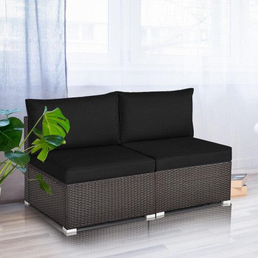 2 Pieces Patio Rattan Armless Sofa Set with 2 Cushions and 2 Pillows-Black at Set Shop and Smile
