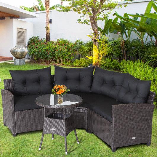 4 Pieces Patio Rattan Furniture Set Cushioned Sofa Glass Table-Black at Set Shop and Smile