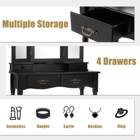 Simple Vanity Set with Tri-Folding Mirror Drawers and Storage Shelf-Black at Set Shop and Smile