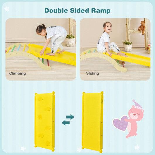 3-in-1 Kids Climber Set Wooden Arch Triangle Rocker with Ramp and Mat at Set Shop and Smile