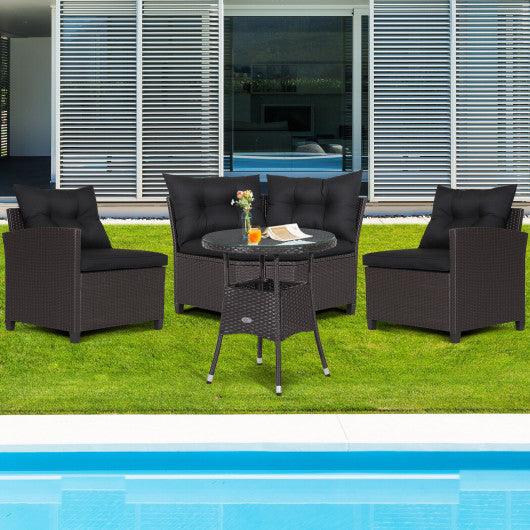 4 Pieces Patio Rattan Furniture Set Cushioned Sofa Glass Table-Black at Set Shop and Smile