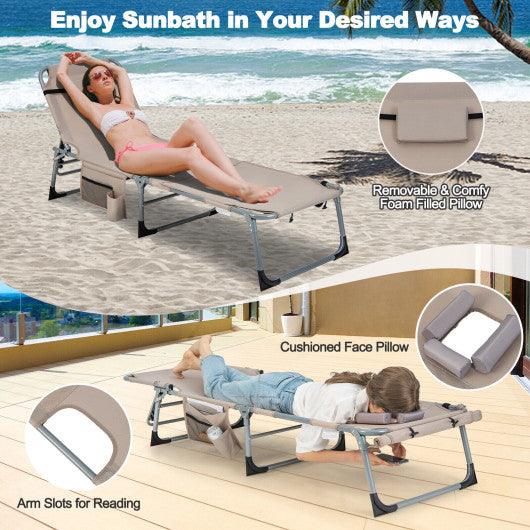 5-position Outdoor Folding Chaise Lounge Chair-Beige at Set Shop and Smile