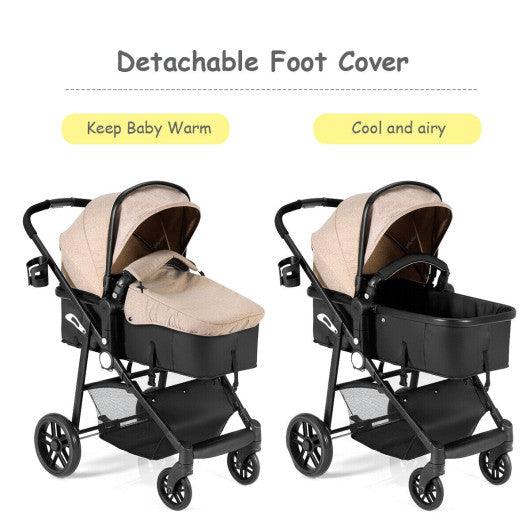 2-in-1 Foldable Pushchair Newborn Infant Baby Stroller-Coffee at Set Shop and Smile