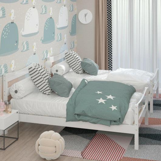 Twin Size Rustic Style Platform Bed Frame with Headboard and Footboard-White at Set Shop and Smile