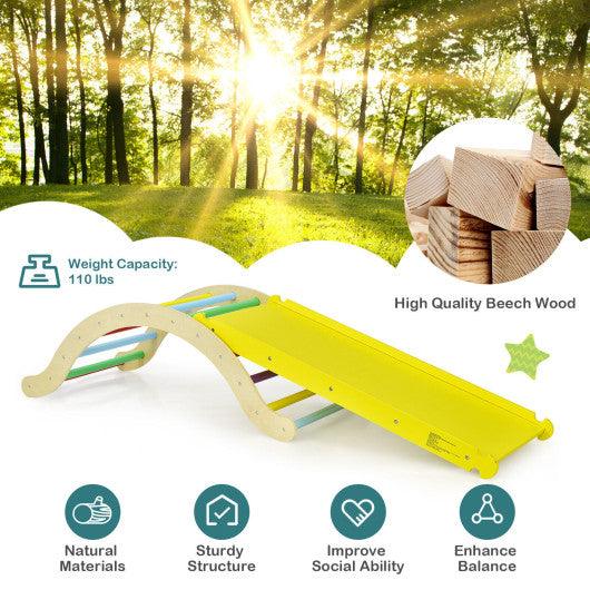 3-in-1 Kids Climber Set Wooden Arch Triangle Rocker with Ramp and Mat at Set Shop and Smile