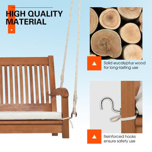 2-Person Hanging Porch Swing Wood Bench with Cushion Curved Back at Set Shop and Smile