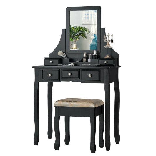 5 Drawers Removable Box Makeup Dressing Vanity Set-Black at Set Shop and Smile